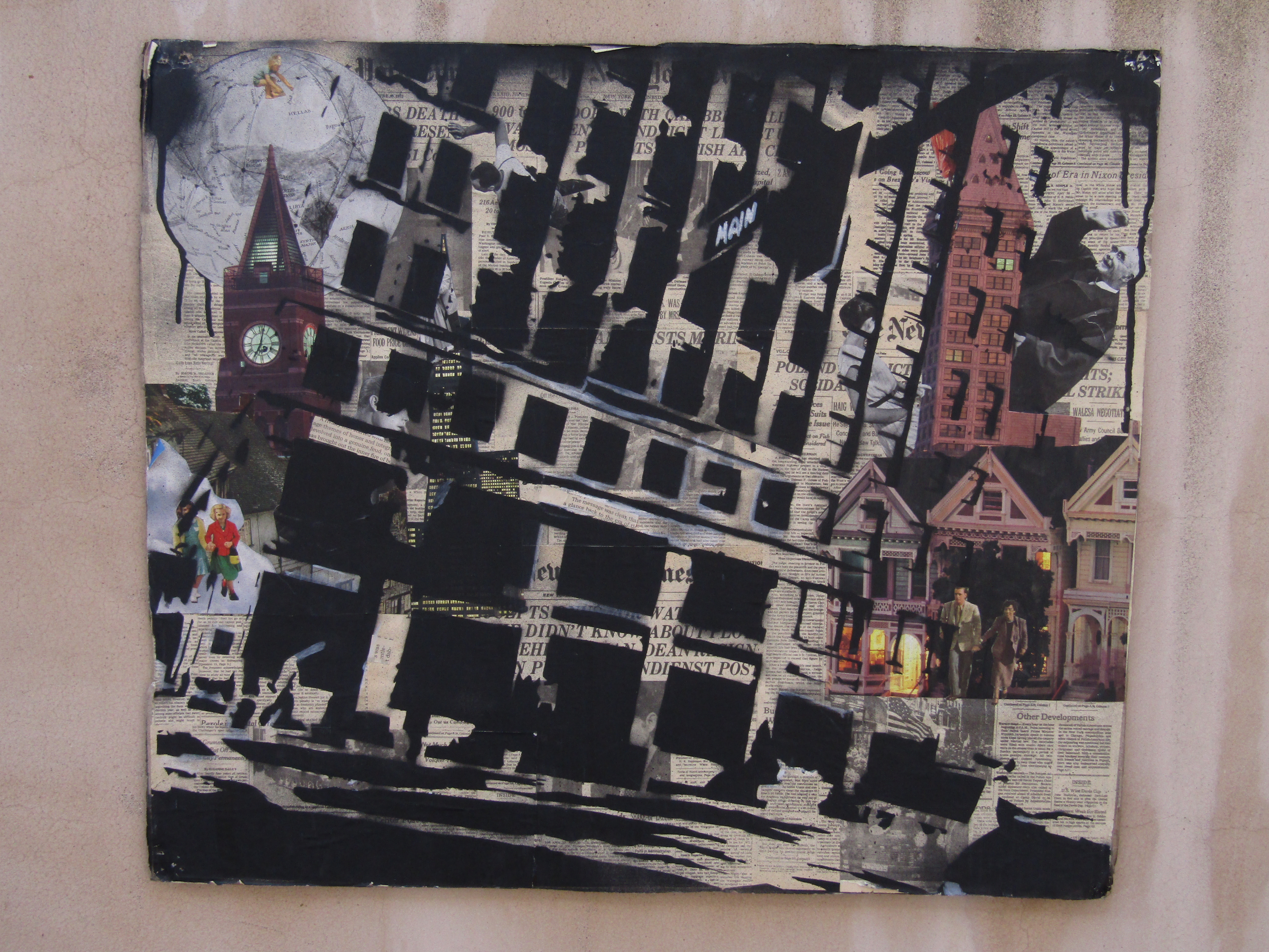Newspaper collage cityscape